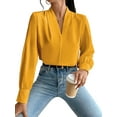 thumbnail image 2 of Work Blouses for Women Long Sleeve Blouses Business Spring Top Womens V Neck Office Shirts Orange M, 2 of 9