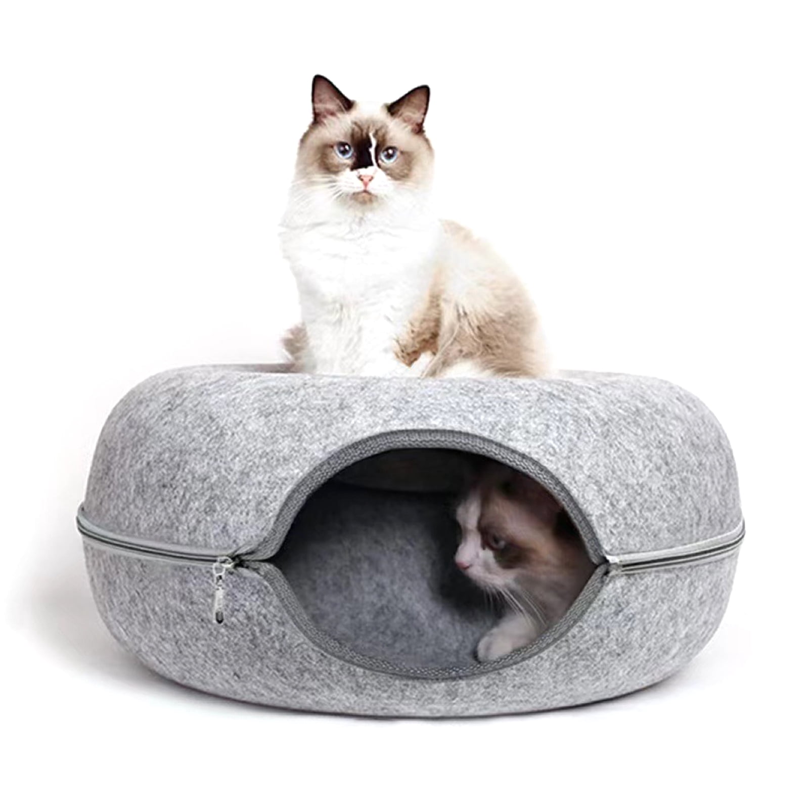 Acahhotxx Tunnel Bed, Cat Tunnel Bed with for Hole 9.8in Diameter Felt Tube Playing Center Toy for Small Kitten - Light Gray