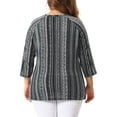 thumbnail image 3 of Agnes Orinda Women's Plus Size Tops V Neck 3/4 Sleeve Knit Tee Shirt Stripe Boho Blouses 3X Black, 3 of 5