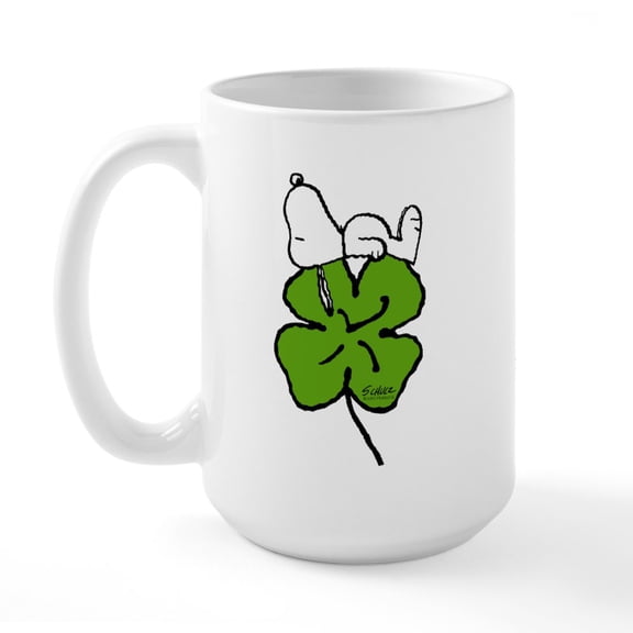 CafePress - Snoopy And Clover - 15 oz Ceramic Large White Novelty Mug