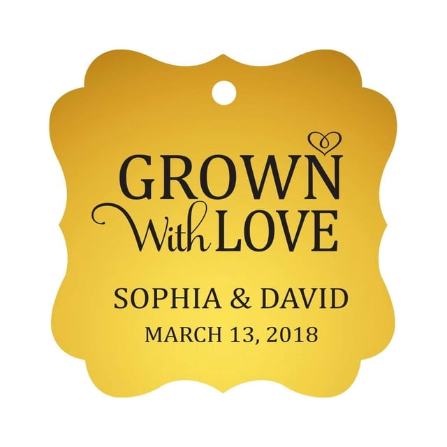 Darling Souvenir Grown With Love Personalized Fancy Frame Bonbonniere Wedding Party Favor Paper Tags-Metallic Gold-100 Tags