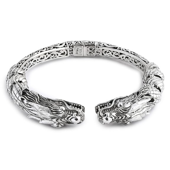 SHOP LC DELIVERING JOY Twin Dragon Bangle Bracelet in Sterling Silver 7.25 In 42.25 Grams Gifts