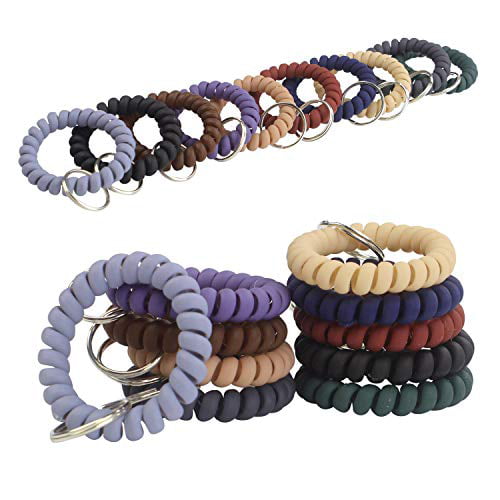 10Pcs Elastic Plastic Spring Key Ring Spiral Cord Wrsitband Key Chain Bracelet 