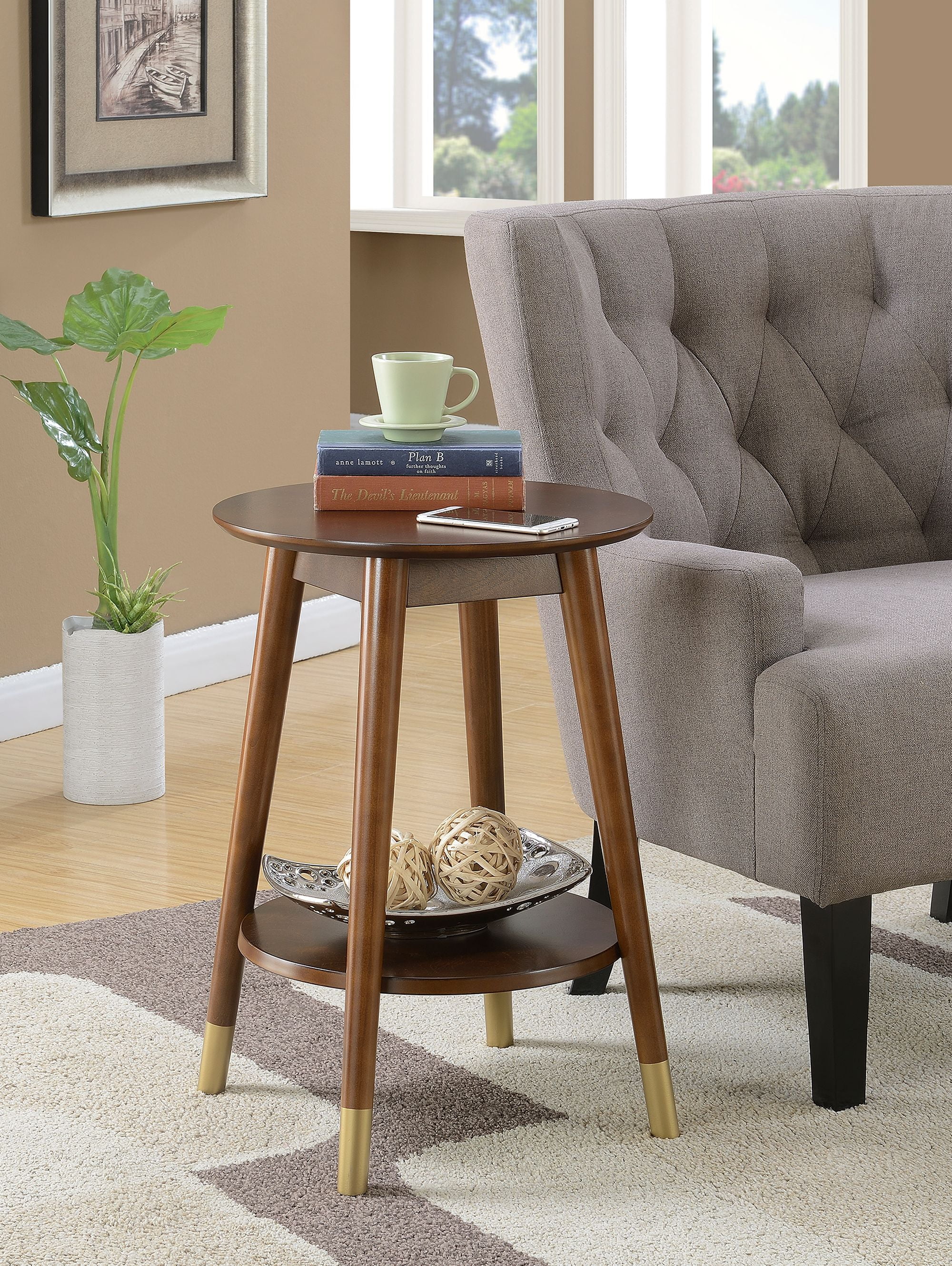 Convenience Concepts Wilson Mid Century Round End Table with Bottom