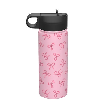 Honeii Pink Bows Print 18 oz Insulated Water Bottle with Straw Lid, Stainless Steel Sports Water Bottles, Double Walled Vacuum, Leak Proof