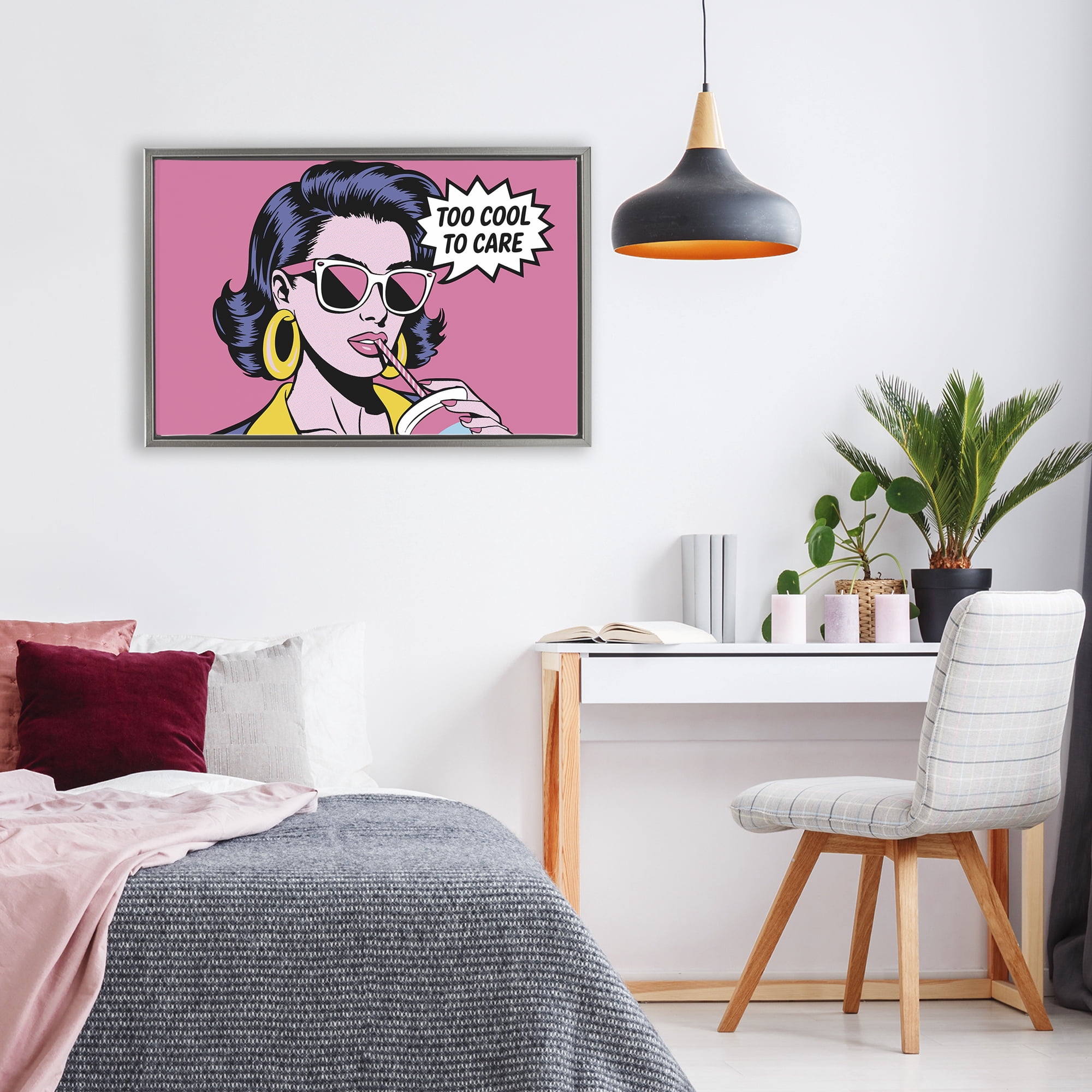 Stupell Industries Too Cool To Care Iconic Gray Framed Floater Canvas Wall Art, design by Andreas Magnusson