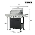 thumbnail image 2 of 4 Burner Stainless Steel Gas Grill with Side Burner, 46,500 BTU Barbecue Propane Grill for Outdoor Patio Garden Camping, Black&Silver, 2 of 10