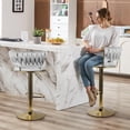 thumbnail image 3 of Set of 2 Modern Velvet Bar Stools, Adjustable Height Woven Back Bar Chairs with Footrest and Swivel for Kitchen Island & Dining Room, Light Grey, 3 of 12