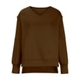 thumbnail image 4 of up to 60% off Gifts Under $5 Sweatshirt for Women Winter Oversized Sweatshirt for Women Casual Solid V Neck Long Sleeve Pullover Tops Side Slit Irregular Hem Cozy Fleece Sweatshirts, 4 of 5