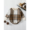 thumbnail image 3 of Infant Baby Girls Boys Romper Plaid 3 6 9 12 18M Long Sleeve Round Neck Jumpsuits Autumn Winter Casual Snap Closure Bodysuits, 3 of 8