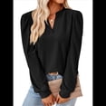 thumbnail image 2 of Blusas para Mujer, Elegantes, Informales, con Cuello en V, Larga, Blusas para Mujer con Mangas Abullonadas Negro M, 2 of 10