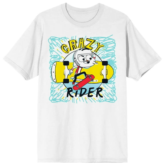 The Amazing World of Gumball Gumball Watterson on skateboard Crazy Rider on White Short Sleeve Adult T-Shirt-Small