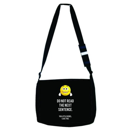 Small Black Purse - Do Not Read The Next Sentence - You Little Rebel I Like You - Cute Yellow Emoticon - Quote - Girls / Boys Black Laptop Shoulder Messenger Bag and Small Wire Accessories Case Set