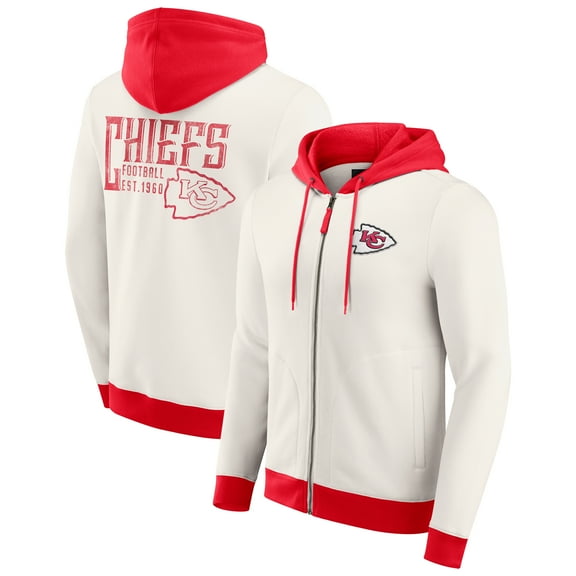 Men's Darius Rucker Collection by Fanatics Cream Kansas City Chiefs Distressed Graphics Full-Zip Hoodie