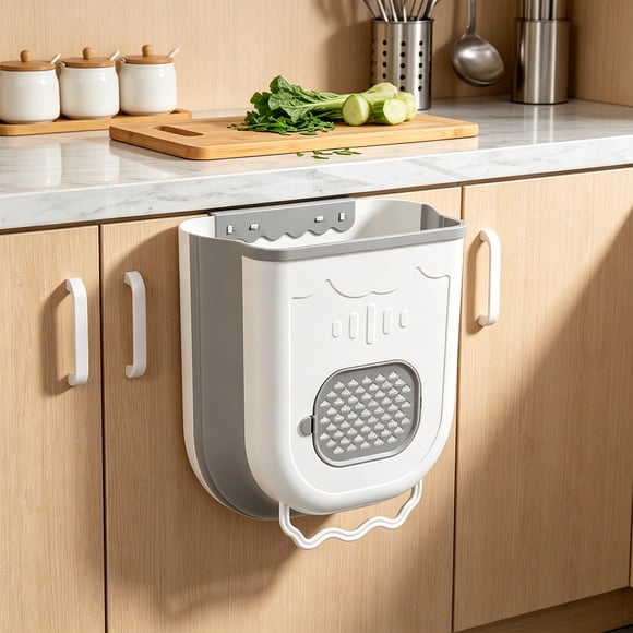 Wall Mounted Household Foldable Trash Can Kitchen Folding Trash Can Hanging Plastic Telescopic Storage Bin