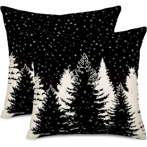Black White Christmas Tree Pillow Covers 20x20 Inch Set of 2 Snow Winter Holiday Xmas Farmhouse Decoration Throw Pillow Cases for Sofa Couch