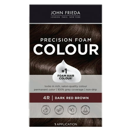 John Frieda Brown Permanent Precision Foam Hair Dye Kit, 4R Dark Red Brown Color, 1 Application