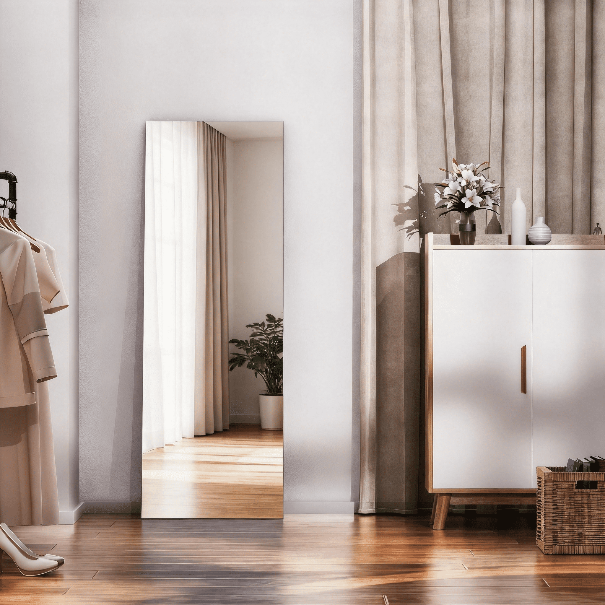 Door Mirror Full Length, 47"x 16" Full Body Over The Door Hanging Wall Mounted Mirror for Bedroom, Living Room, Cloakroom, Square White