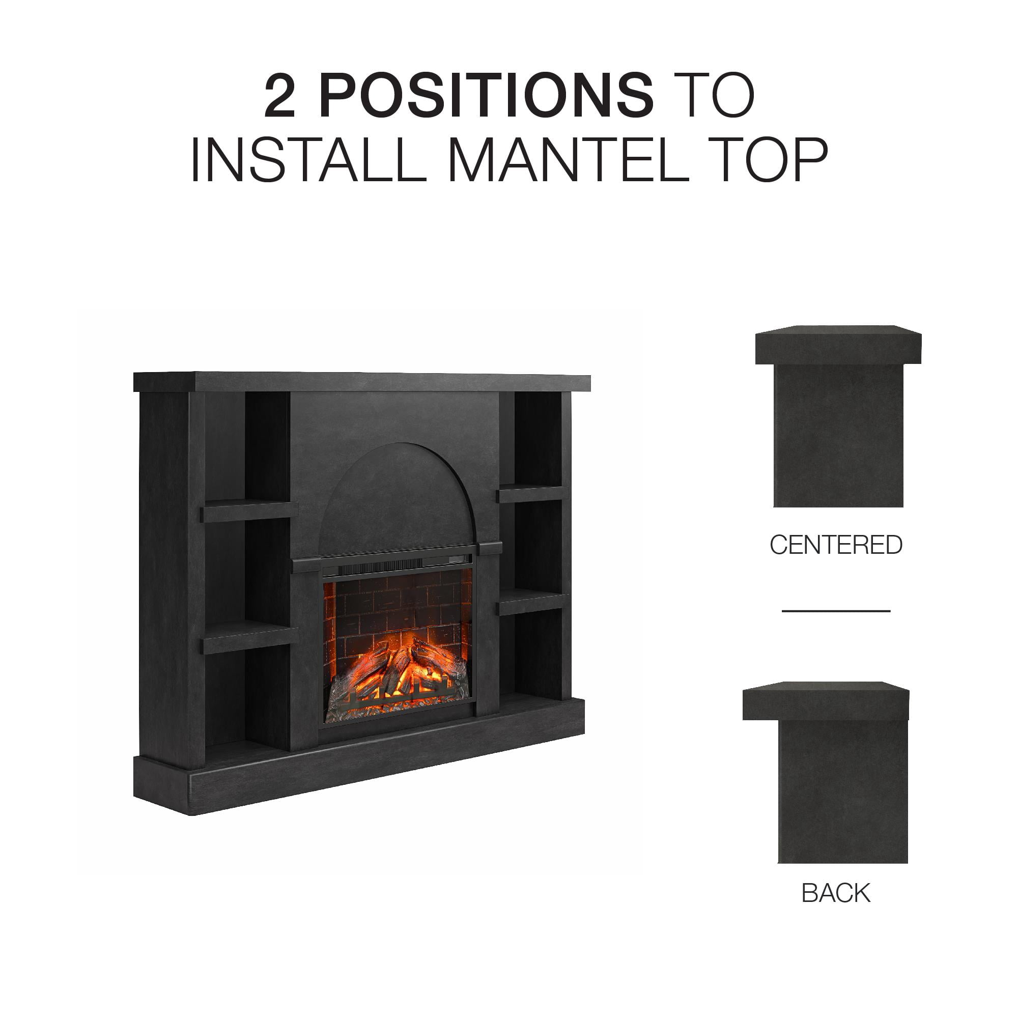 Mr. Kate Winston Fireplace Mantel with Built-in Bookshelves, Faux Black Plaster
