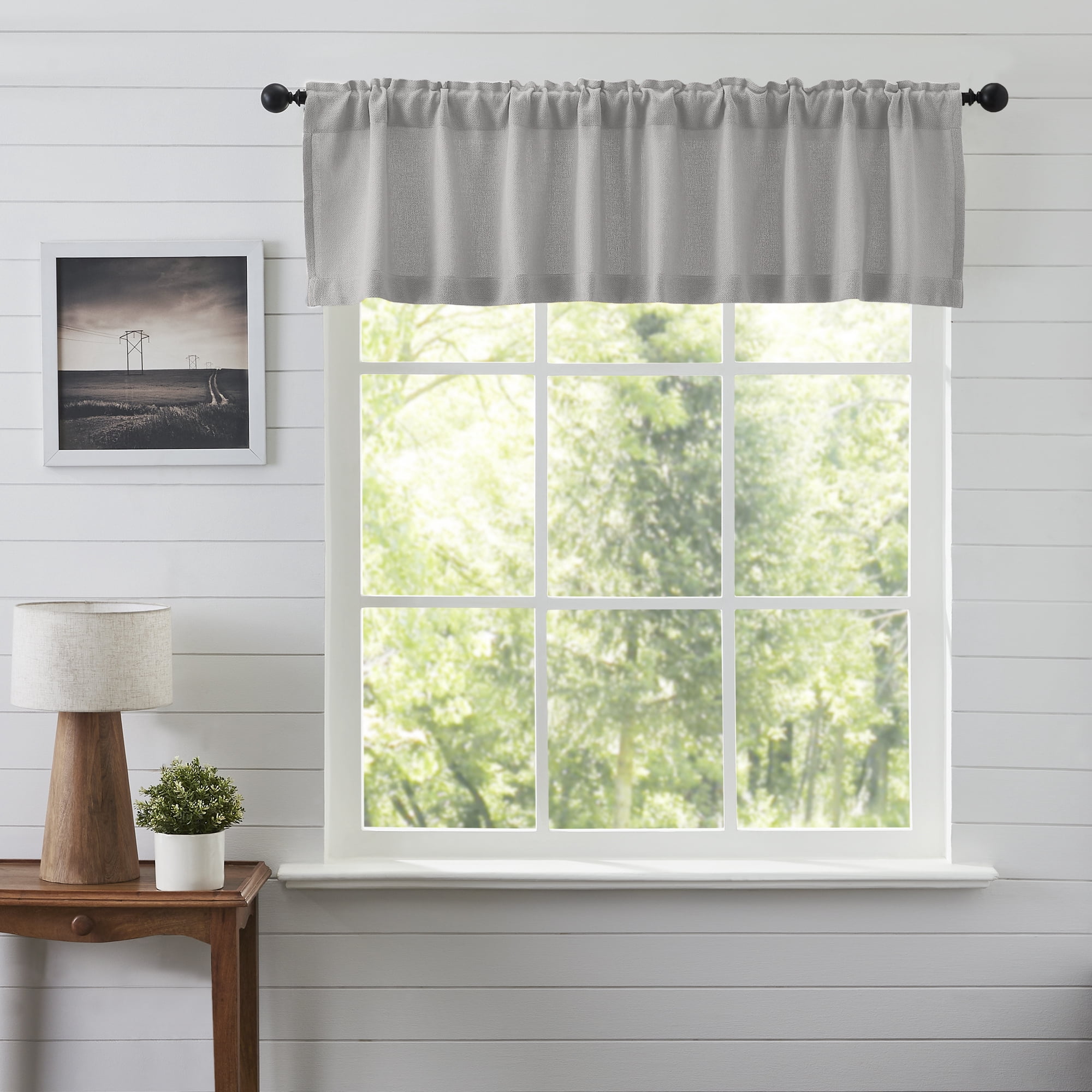 VHC Brands Burlap Dove Grey Farmhouse Curtains Valance 16x72