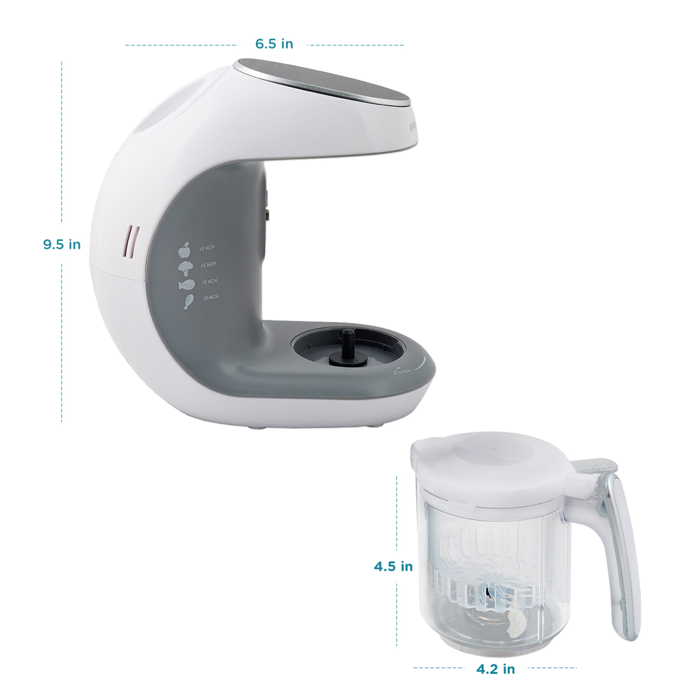 EVLA’s Baby Food Maker with Touch Screen and 6 Reusable Pouches, White