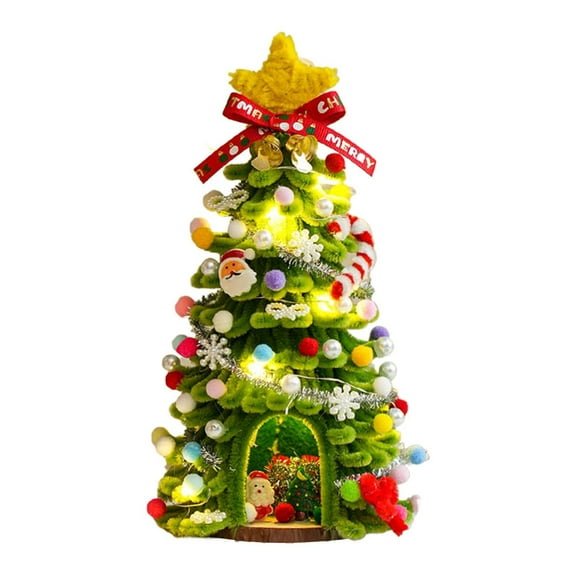 Christmas Tree Decorations, Christmas 11inch Mini Table Top Artificial Tree, Xmas Desk Small Tree with LED Lights, Hanging Ornaments for Home Decor Indoor Office Holiday Tabletop Party