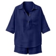 thumbnail image 5 of Women's 2 Piece Linen Short Set V Neck 3/4 Sleeve Oversized Beach Vacation, 5 of 9