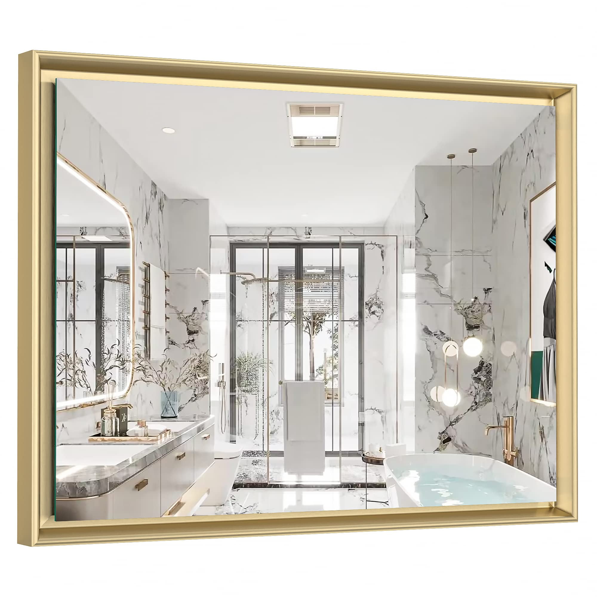 Vosuja 48x36 Inch Bathroom Mirrors for Wall, Gold Wall Mirror, Modern