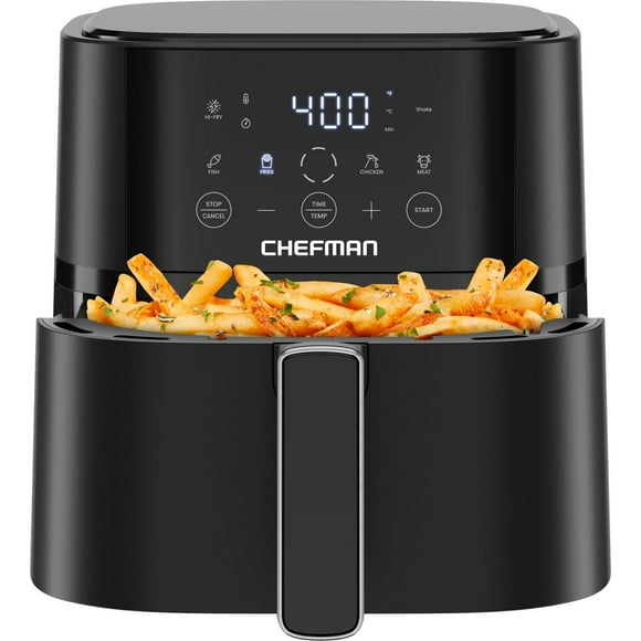 Chefman 4 Qt Compact Digital Touch Air Fryer w/ Hi-Fry & Shake Reminder - Black, New