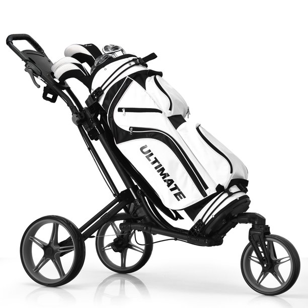 Goplus Folding Golf Push Cart Swivel W/Adjustable Handle Grey Walmart