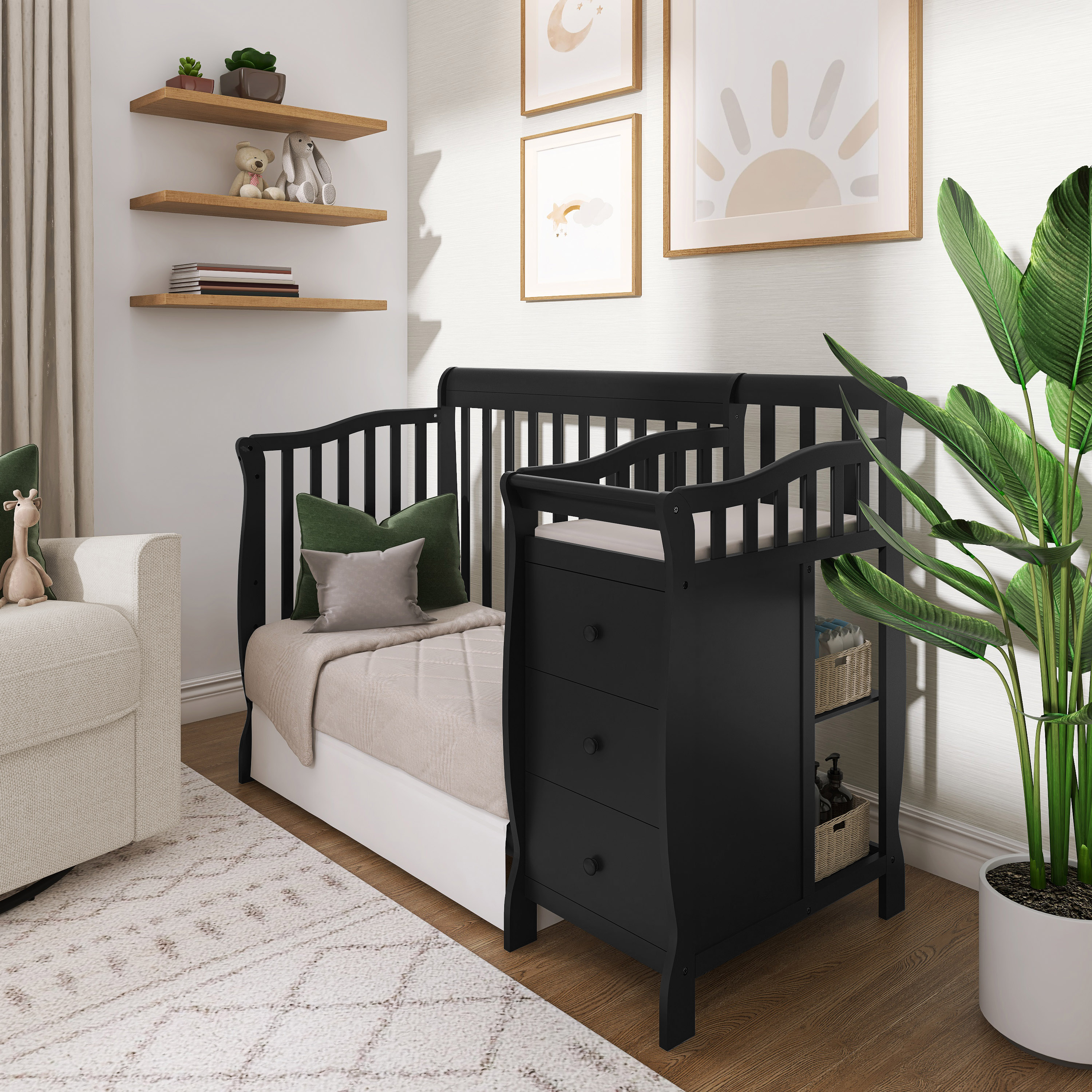 Dream On Me Jayden 4-in-1 Convertible Crib with Changer Black