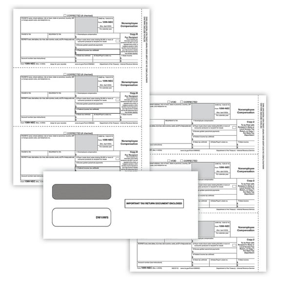 ComplyRight 2025 1099-NEC Tax Form Envelopes/Recipient Copy Only 2-Part 3-Up Copy B C/2 50/Pack