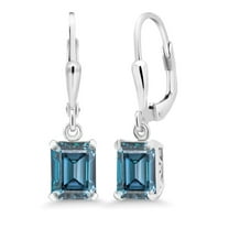Gem Stone King 925 Sterling Silver Persian Blue Moissanite Dangle Earrings for Women (2.96 Cttw, Gemstone, Octagon 8X6MM)
