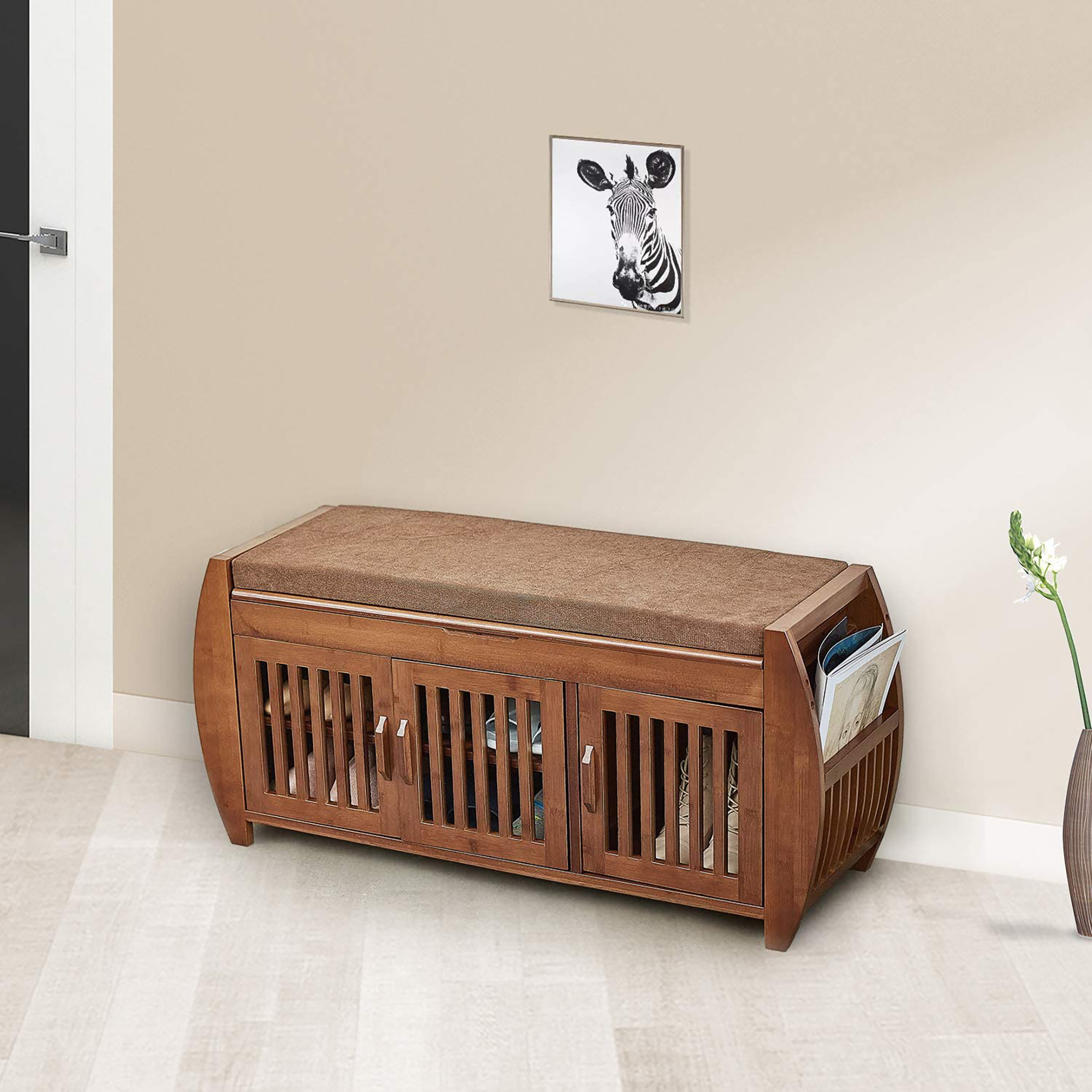 BALANBO Bamboo Shoe Benches & Shoe Rack, Entryway Storage Organizer,Detachable Cushion with Hidden Storage Compartment