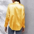 thumbnail image 5 of Womens Blouses Autumn Winter Satin Silk Solid Color Lapel Long Sleeve Loose Casual Tops Streetwear, 5 of 6