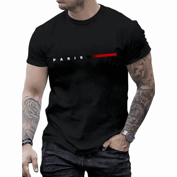 Whichone Men's 100% Cotton T-shirt Simple red and white letters Print Stylish Daiyly Wear,Black,Sizes S-2XL