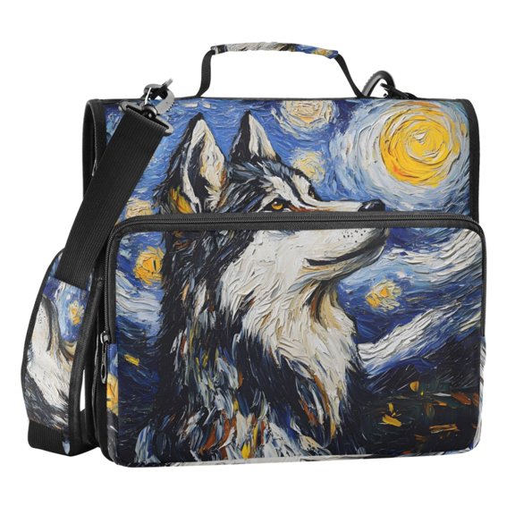 ALAZA Zipper Binder Bag Wolf Oil Paint 3 Ring File Folder Binder Organizer Bag