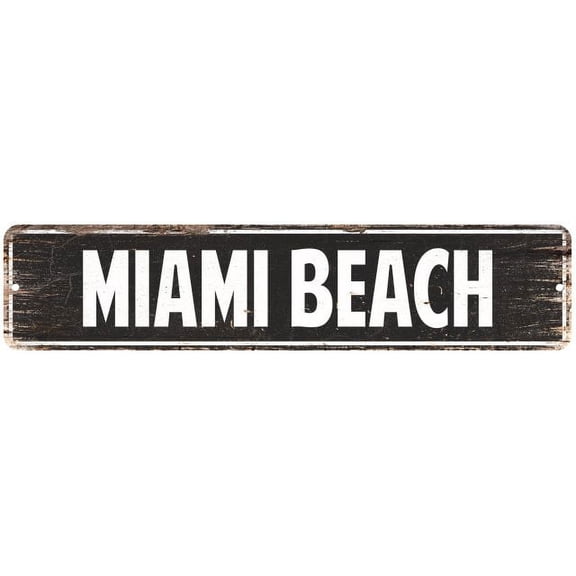 Miami Beach Vintage Look Gift Metal Sign Chic 4x18 204180008110