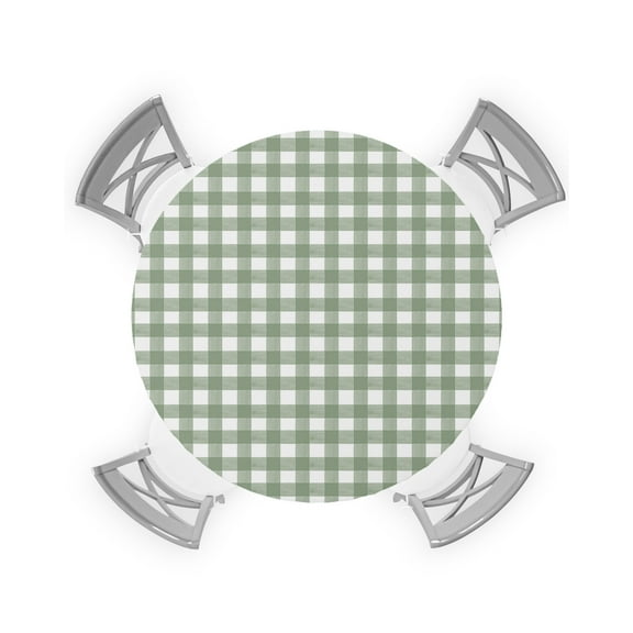nqOlkjepod Sage Green Buffalo Plaid Round Tablecloth, Fitted Table Cover with Elastic for 36"-44" Round Tables, Farmhouse Green White Checkered Table Cloth Dinning Party Waterproof Tablecloths