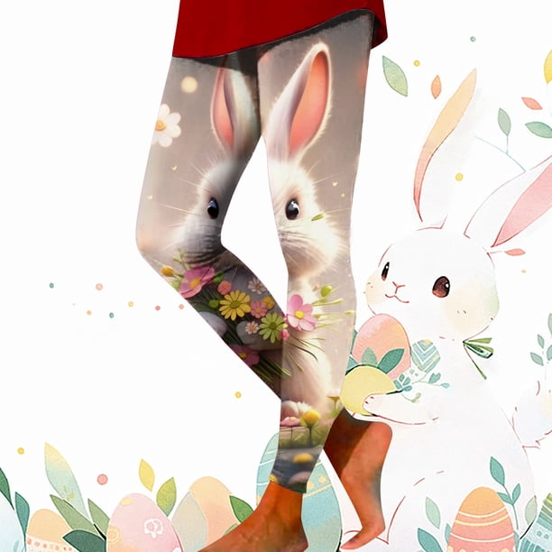 MKLEKYY Leggings de yoga para mujer, pantalones de yoga deportivos casuales con estampado de conejito de Pascua colorido para mujer, leggings de moda