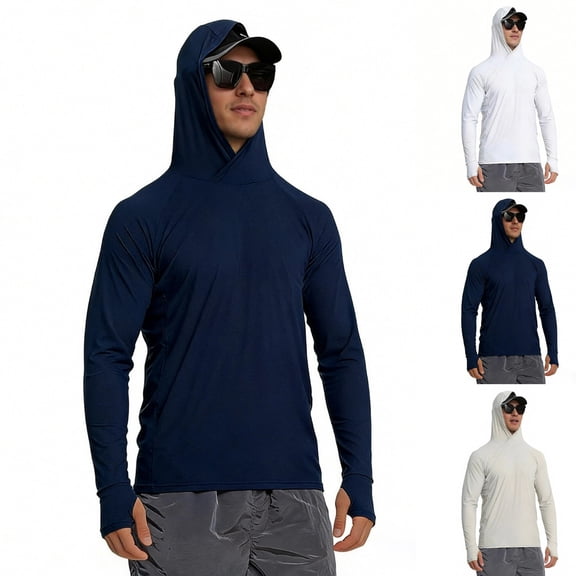 Men's Sunscreen Hoodie Quick Dry Nylon Spandex Fishing Shirt Long Sleeve Hooded Top UPF 50 Breathable Outdoor Hiking Running Travel Summer Activewear | Zenithor,Blue L