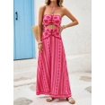 thumbnail image 6 of Womens Pink Strapless Cutout Waist Bohemian Beach Vacation Maxi Dress, 6 of 17