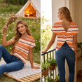 thumbnail image 5 of Backless Cross V-Neck Top for Women - Short Sleeve Graphic Print Tee, Sexy Open Back Blouse for Women's Summer Party & Casual Outfits Saffron XXL, 5 of 7