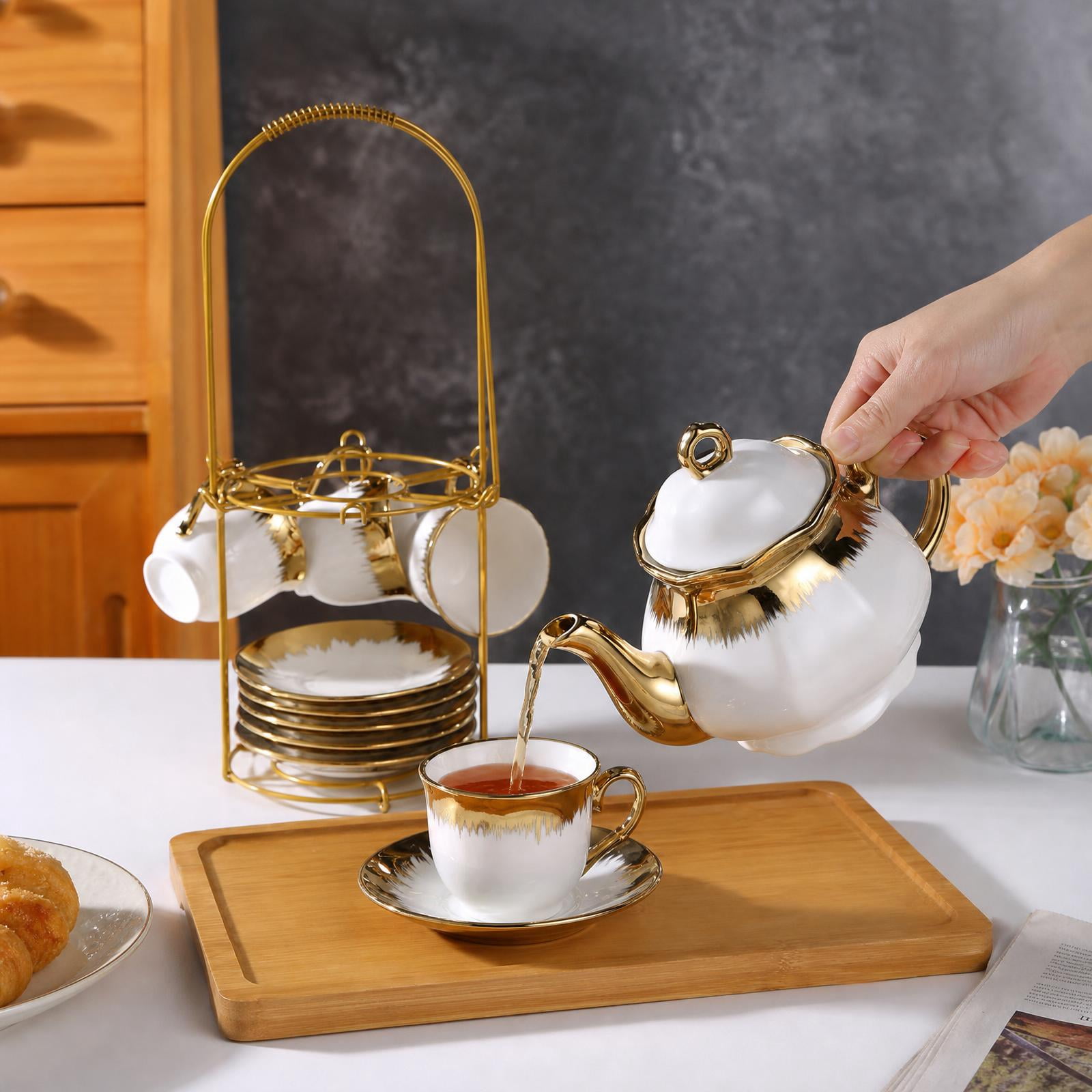 AJONALAA 20 Pcs Tea Set, Gold Ceramic Cups with Holder - Walmart.com