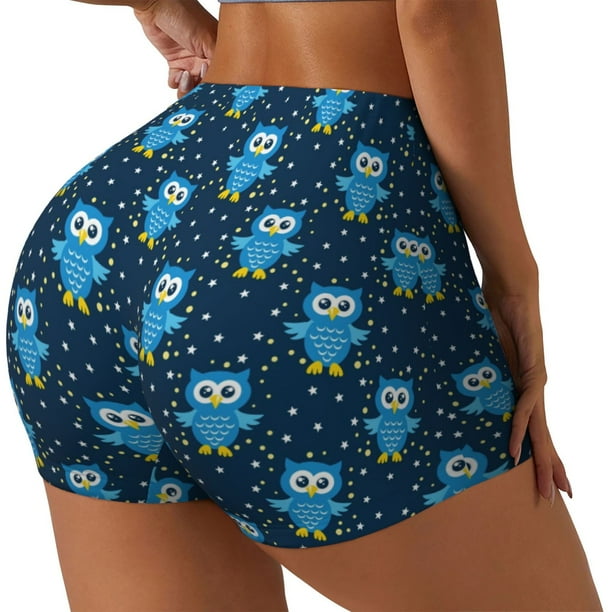 Fotbe Blue Owl Shorts Sin Costuras – Shorts Deportivos de Cintura Alta para Mujer, Elásticos para Gimnasio, Yoga, Running o Ciclismo-Medium