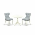 thumbnail image 2 of East West Furniture AMSI3-LWH-15 Antique 3 Piece Dining Set for Small Spaces Contains a Round Kitchen Table with Pedestal and 2 Baby Blue Linen Fabric Parsons Chairs, 36x36 Inch, 2 of 10