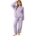 thumbnail image 5 of QIYAGBSA Fleece Pajama Set for Women Soft Warm Jacquard Long Sleeve Top and Pants (Purple, S), 5 of 6