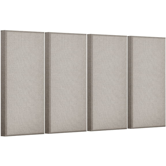 KFFKFF Set of 4 Acoustic Panels, 2-inch Thick, 23.6 x 11.8 inch Fiberglass Sound Absorbing Boards, Self-adhesive Soundproof Panels for Studios, Offices, Home Theaters, Meeting Rooms, Camel Color