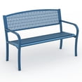 thumbnail image 1 of Metal Garden Bench – 50" Outdoor Patio Steel Bench – Curved Backrest, Decorative Pattern – Weather-Resistant – for Yard, Park, Deck & Backyard, 1 of 5