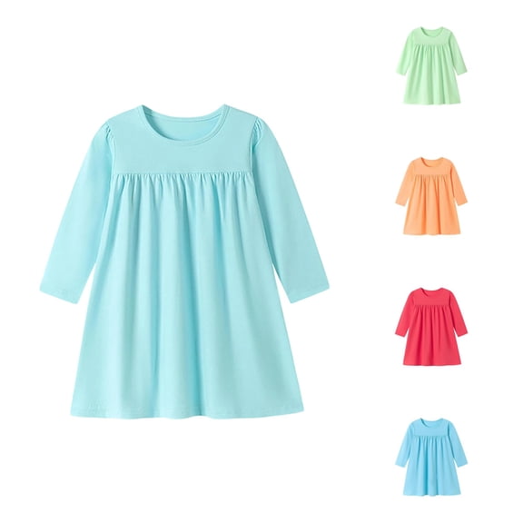 Kids Dress Long Sleeve Elegant Solid Color Cozy Adorable Classic for Fall and Casual Dress Set